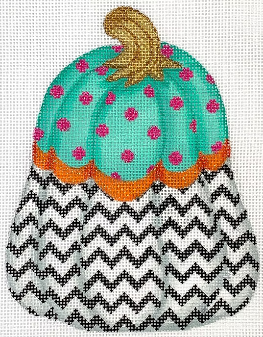 Funky Punkin Stand-up #10 – turquoise top w/ fuchsia polka dots, black/white zigzag bottom SST-265