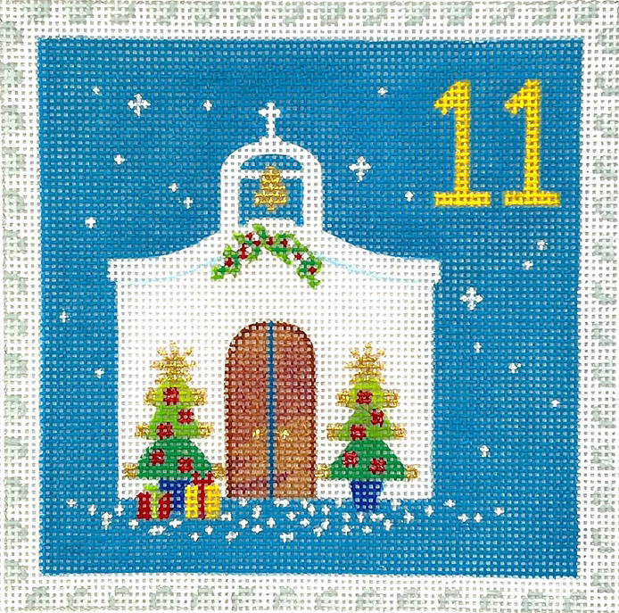 Klara Hawkins – Advent Stamp #11 – Chapel w/ Christmas Trees  KH-PL-11
