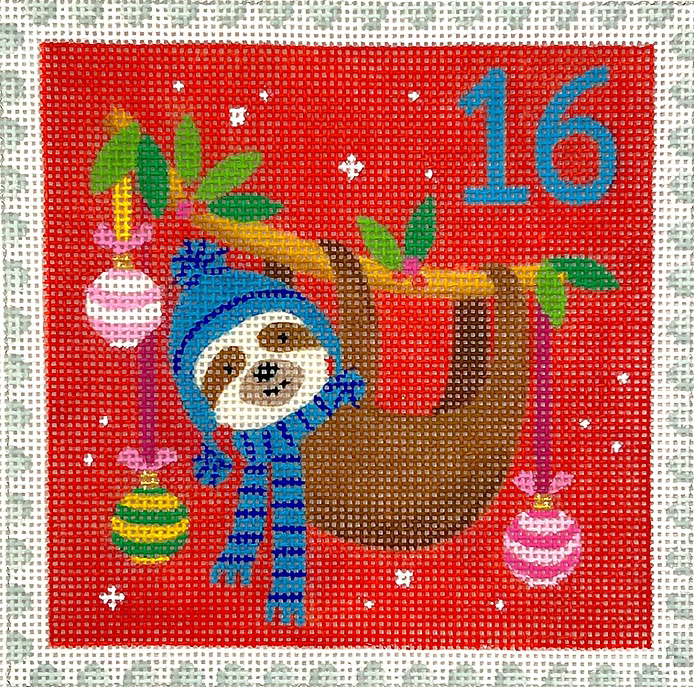 Klara Hawkins – Advent Stamp #16 – Sloth w/ Ornaments KH-PL-16