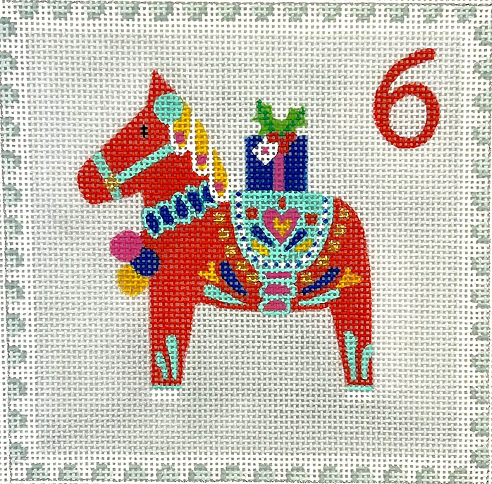 Klara Hawkins – Advent Stamp #6 – Dala Horse w/ Gift KH-PL-06