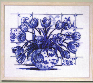 Tulips in Vase Blue and White Cross Stitch Kit