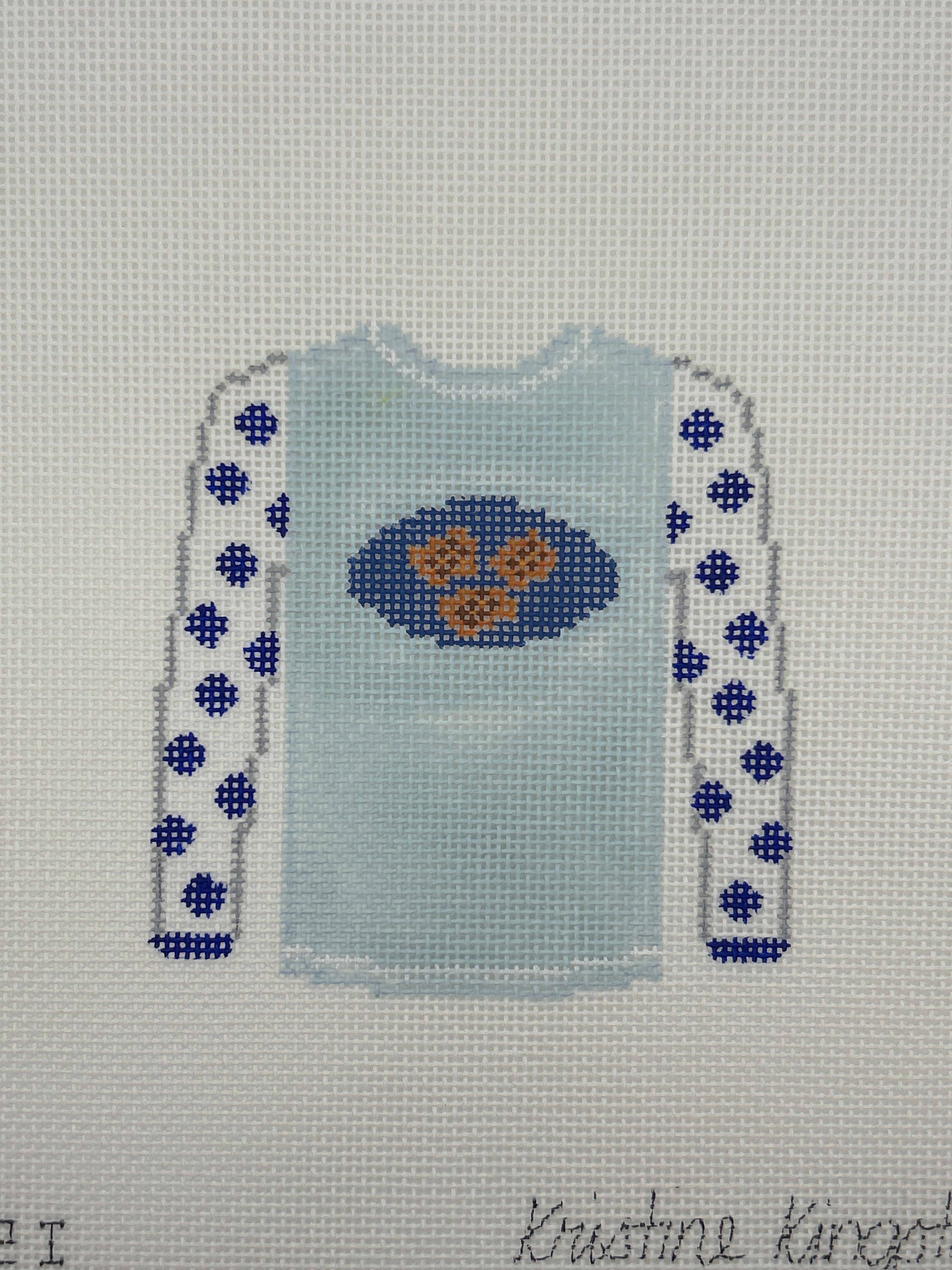 Potato Latkes on Blue Sweater O-212I