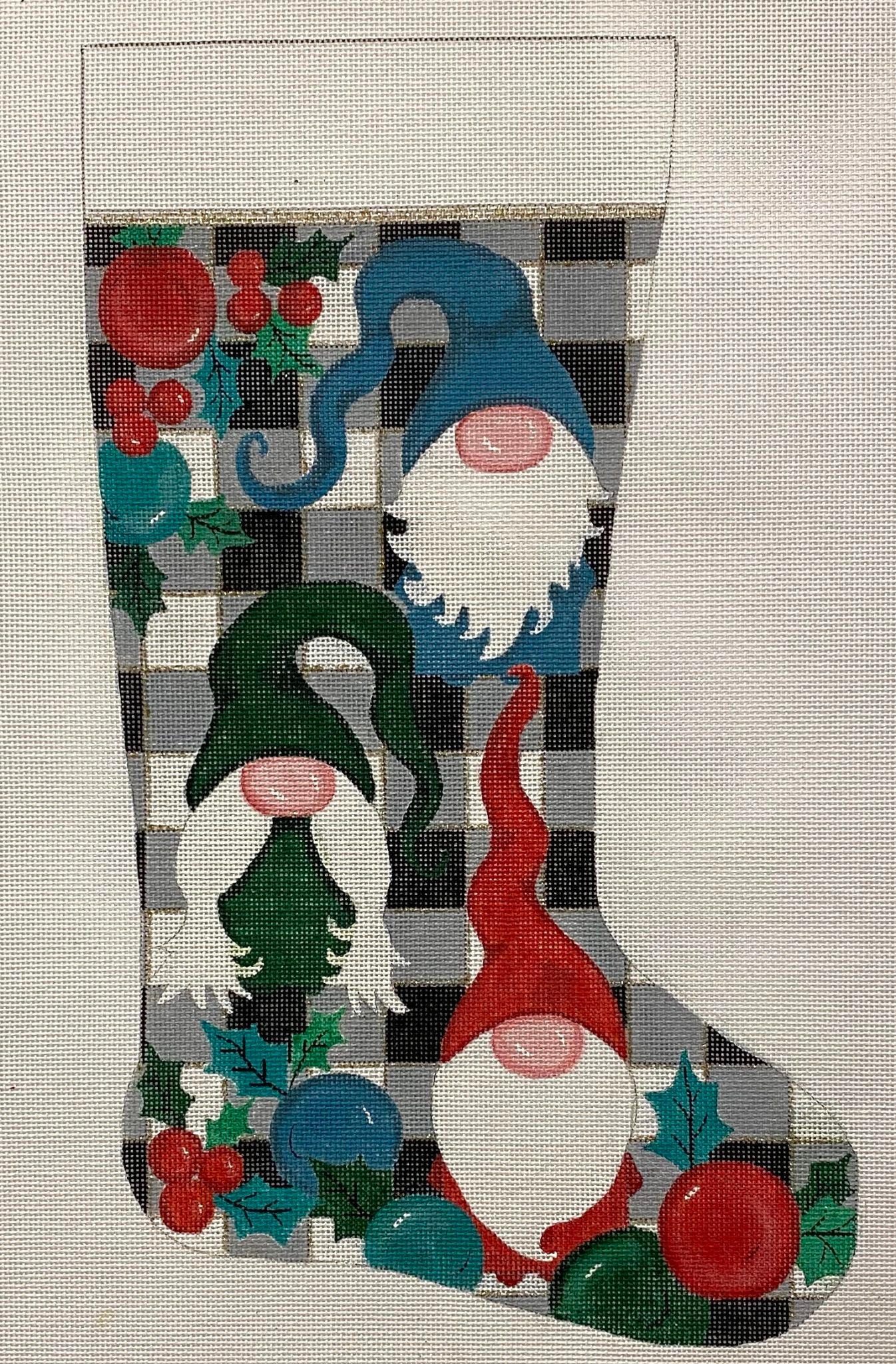 Gnomes on Checks Christmas Stocking AP4258