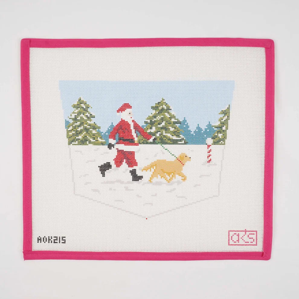 Dog Walking Santa Stocking Cuff - Golden AOK215