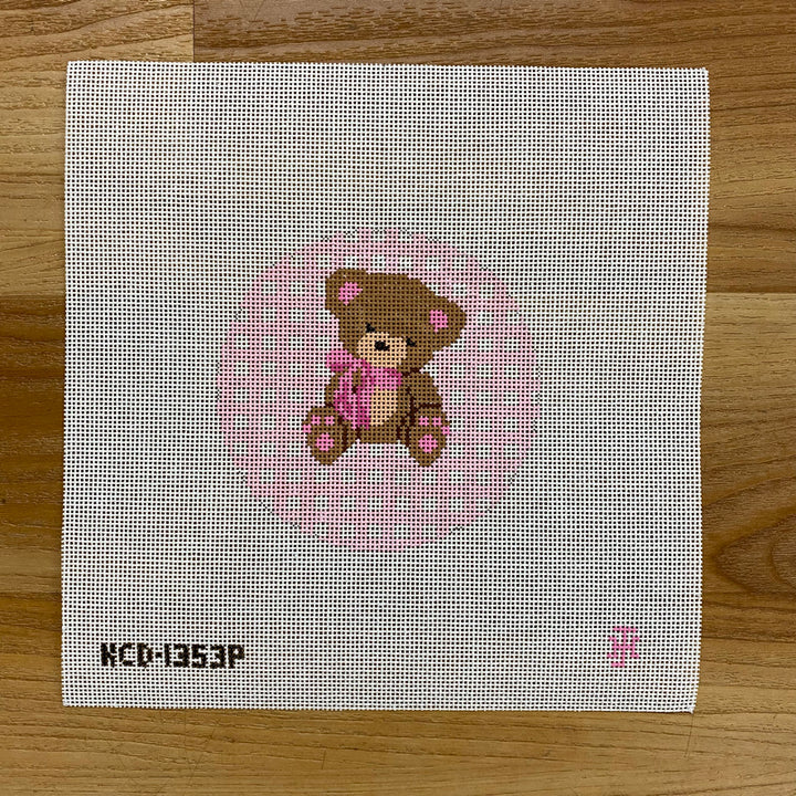 Teddy Bear on Gingham Round - Pink KCD1353P