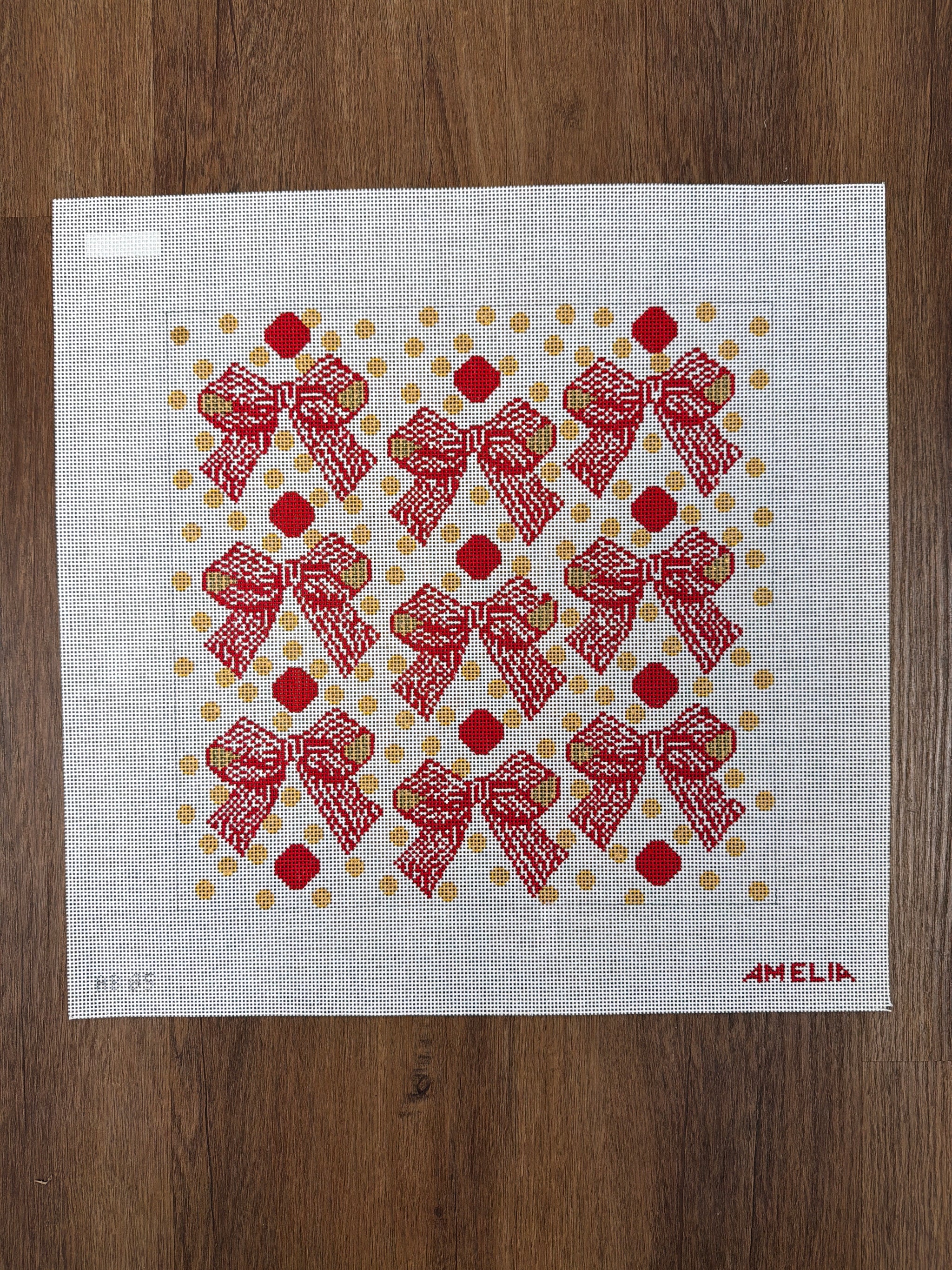 Red & Gold Bows and Dots Pillow AB85