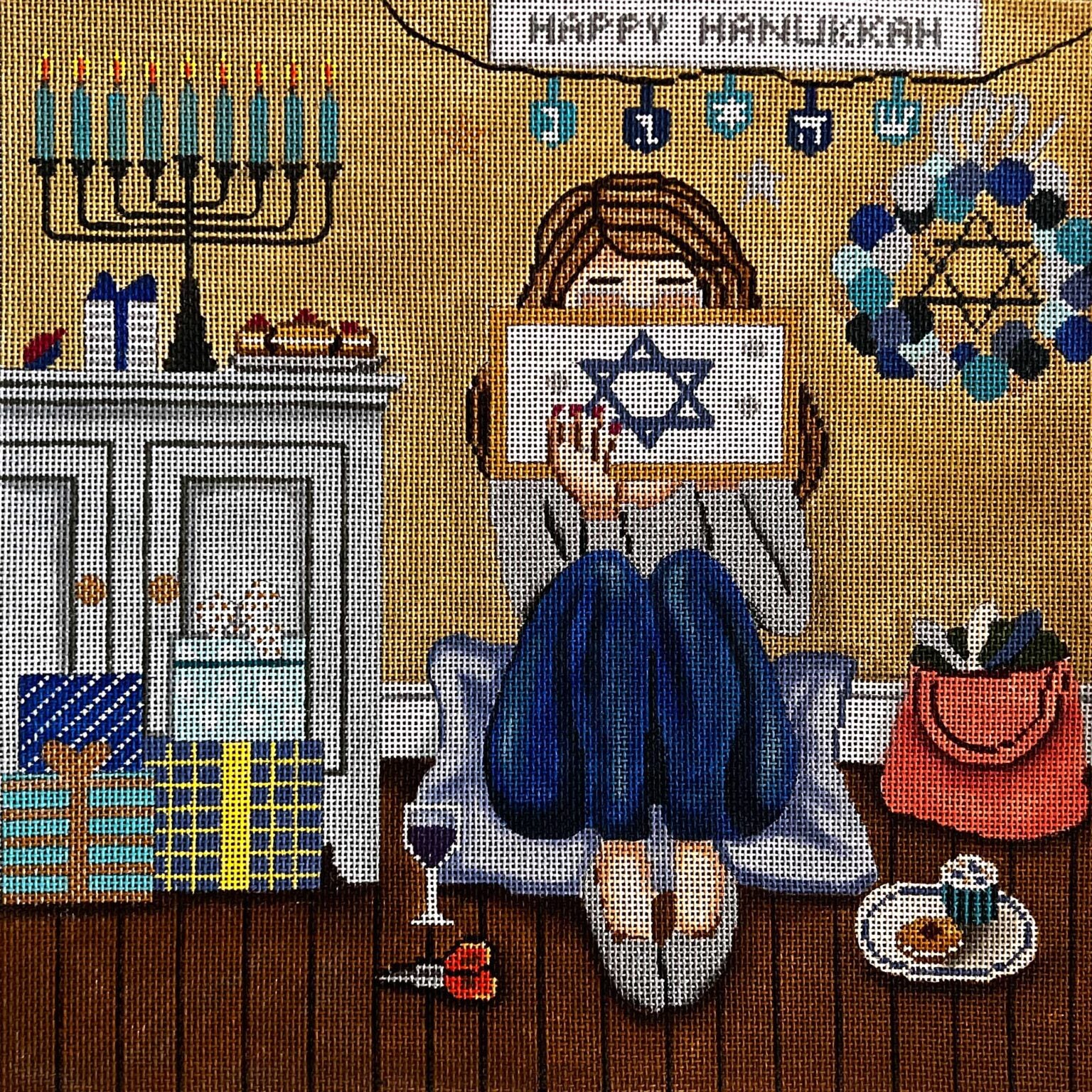 Hanukkah Stitching Girl P347