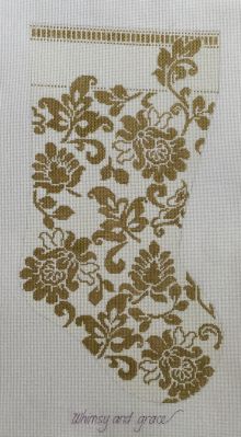 W-Karen's Damask Stocking - gold & Ivory WG12551