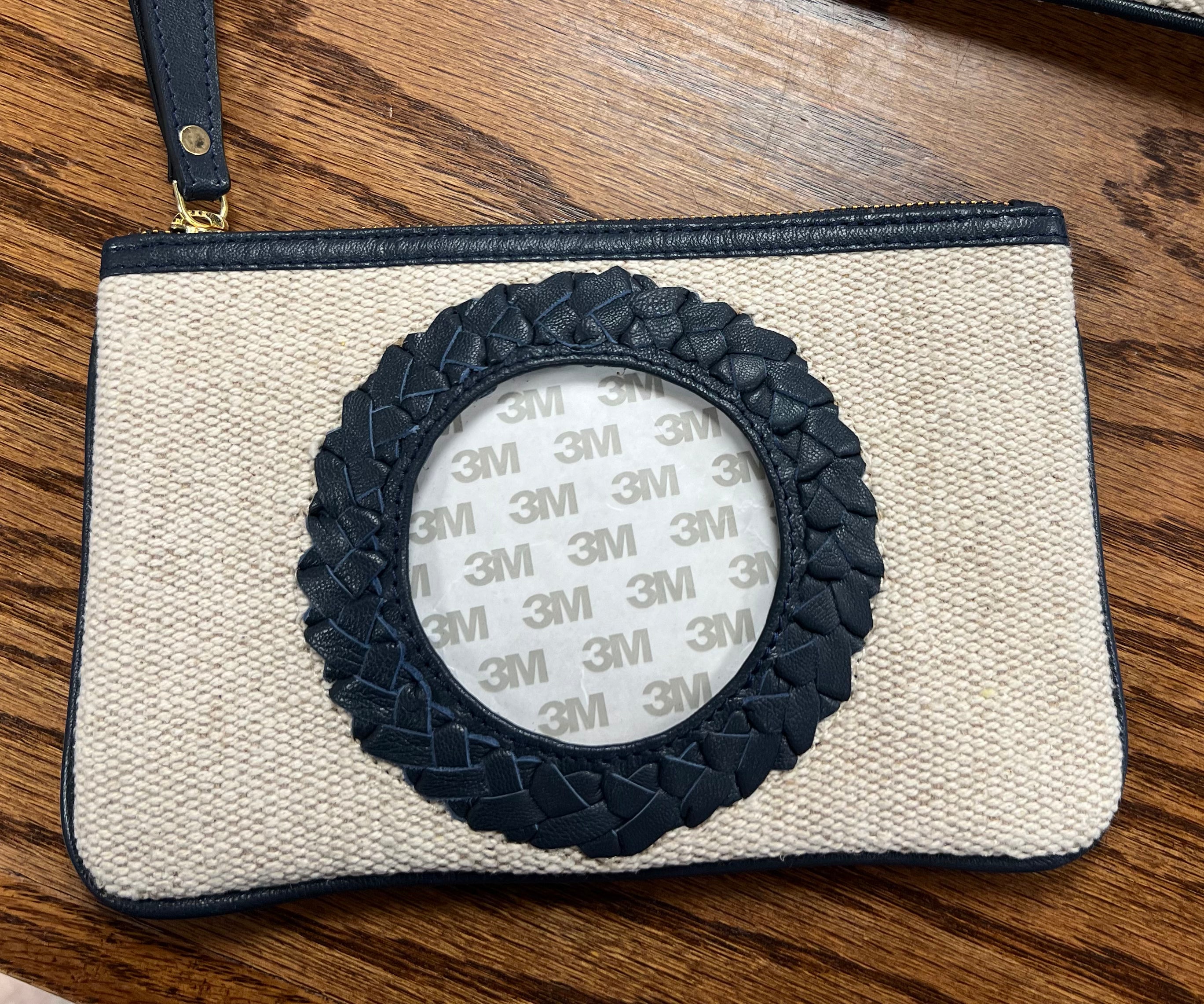 Canvas Wristlet with Leather trim Round insert