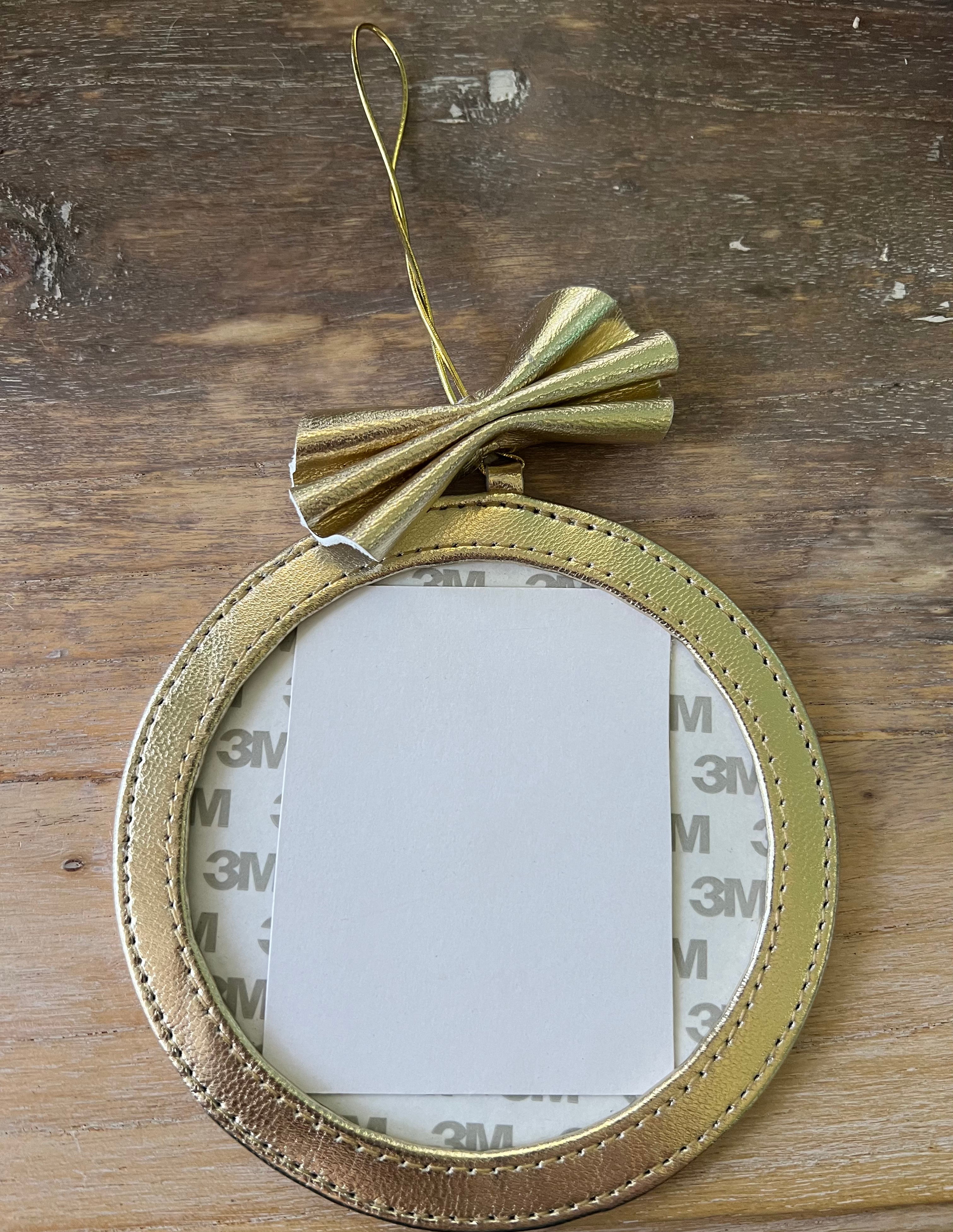 Leather Ornament Round Gold 4 inch