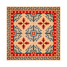 Peach, Red & Turq. Scrollwork JP-O 011