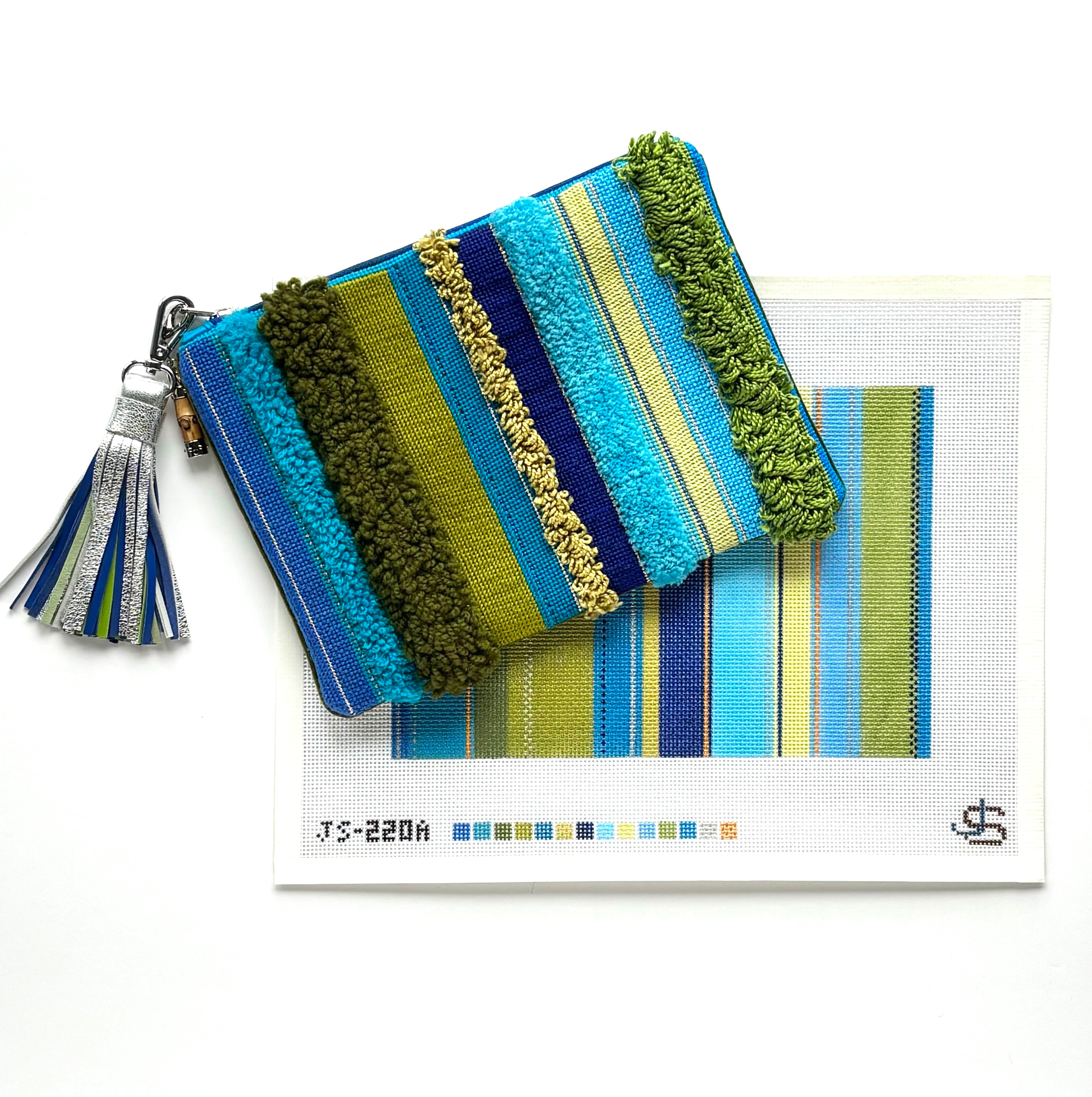 Tufted Stripe clutch - blue and green JS-220A