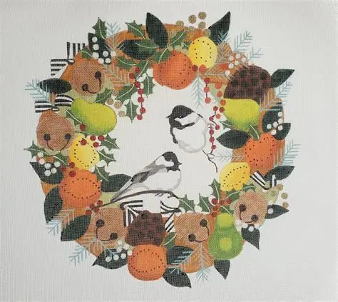 Chickadees in Winter Wreath B372