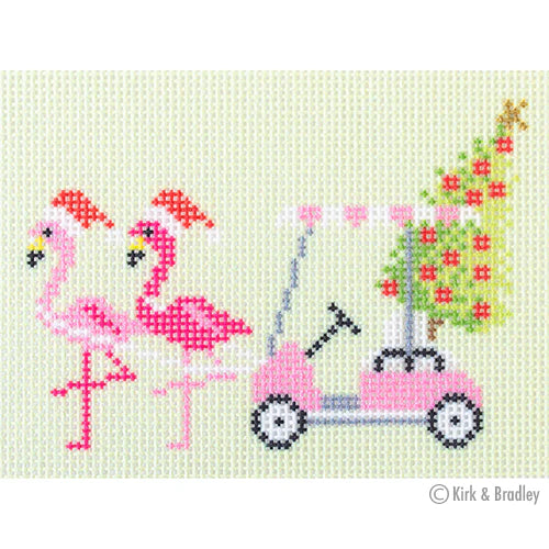 Palm Beach Christmas Golf Cart With Flamingos NTG 109