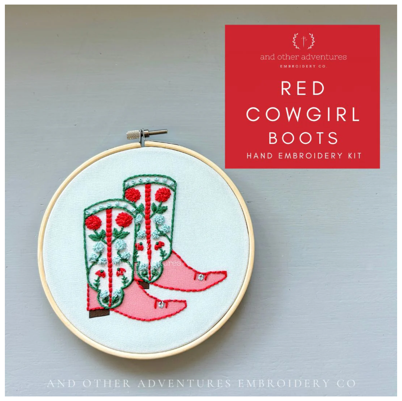 Red and Aqua Cowgirl Boots Embroidery Kit