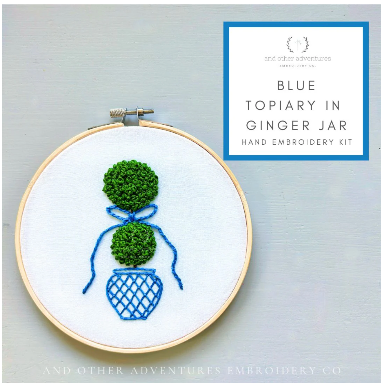 Blue Topiary in Ginger Jar Embroidery Kit
