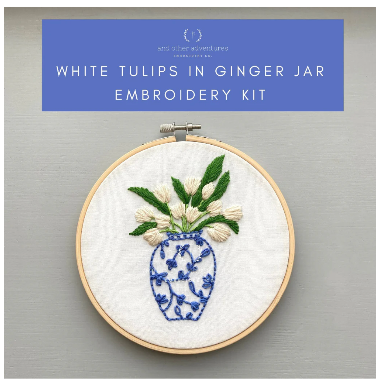 White Tulips in Ginger Jar Embroidery Kit