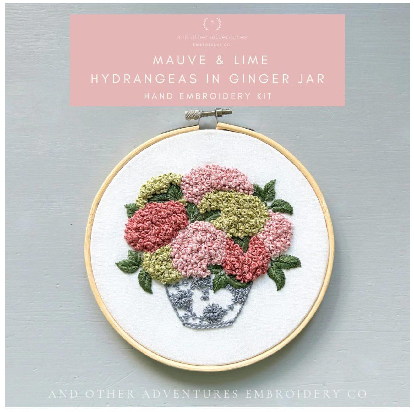 Mauve & Lime Hydrangeas in Ginger Jar Embroidery Kit