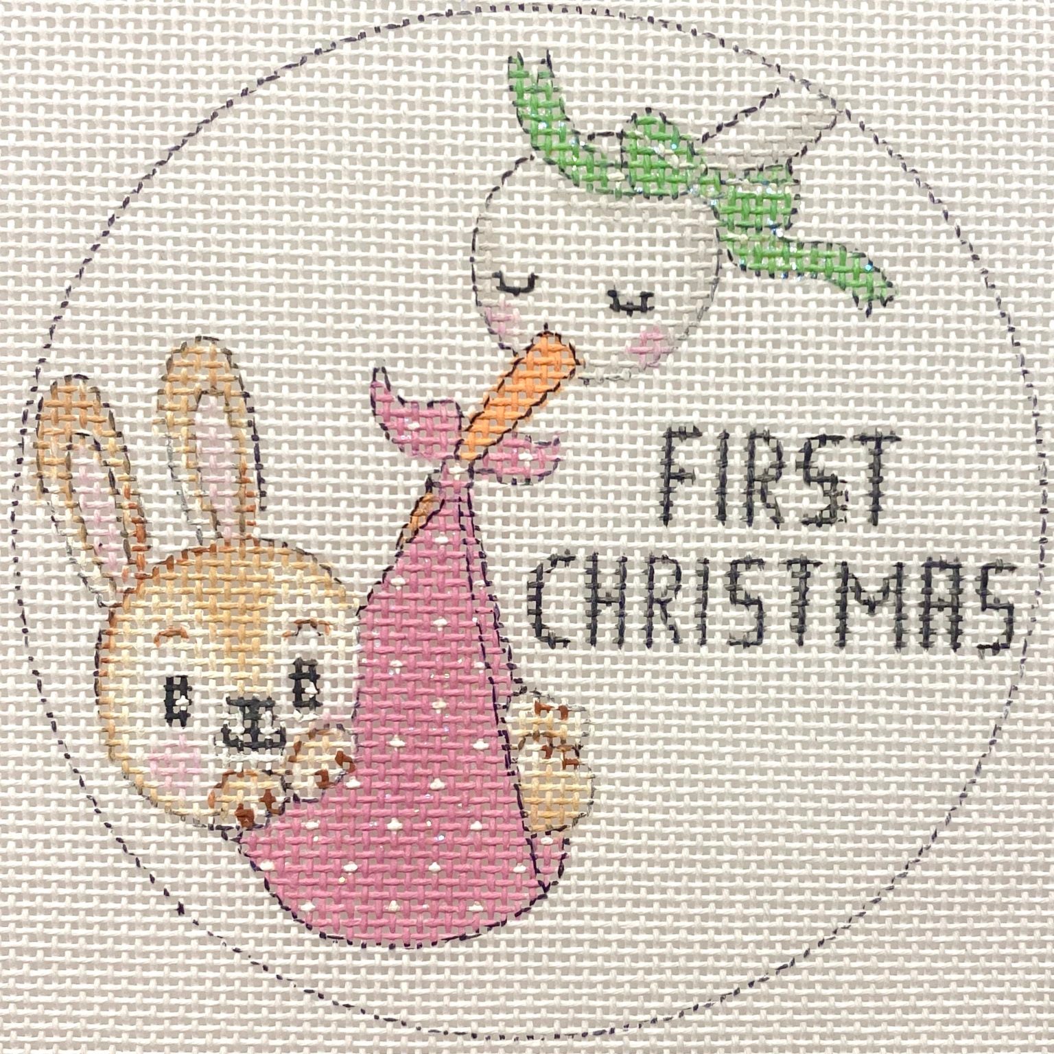 Stork & Baby Girl Bunny First Xmas X470