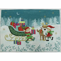 Elves with Reindeer 10 x 14 - 18 mesh EWE-750