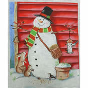 Red Barn Snowman with Friends 8 x 10 - 18 mesh EWE-755
