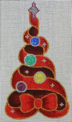 Red and Maroon Tree with Colorful Ornaments R678