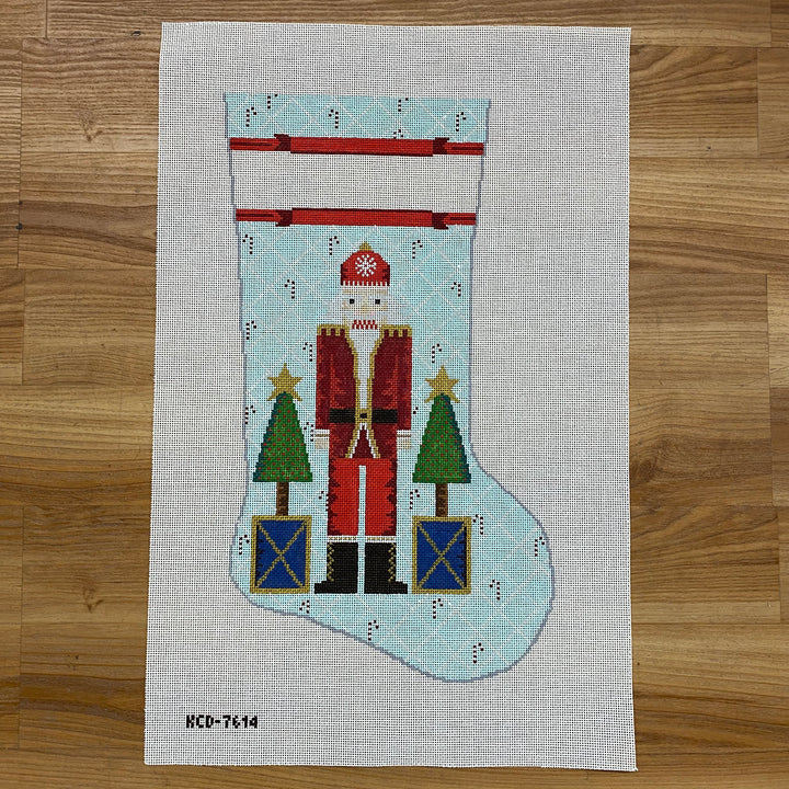 Santa Nutcracker with Stars on Blue Stocking KCD7614
