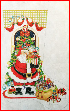 Santa in Front of Tree w/Presents Stocking CS 251