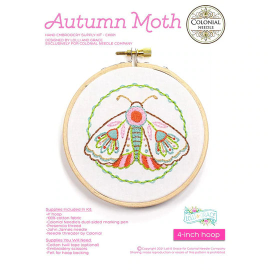 Autumn Moth Embroidery Kit - Exclusive by Lolli & Grace - 4 inch hoop