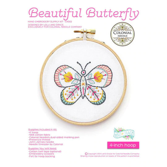 Beautiful Butterfly Embroidery Kit - Exclusive by Lolli & Grace - 4 inch hoop