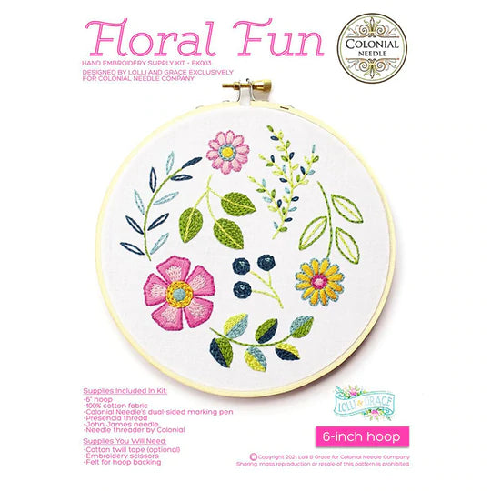 Floral Fun Embroidery Kit - Exclusive by Lolli & Grace - 6 inch hoop
