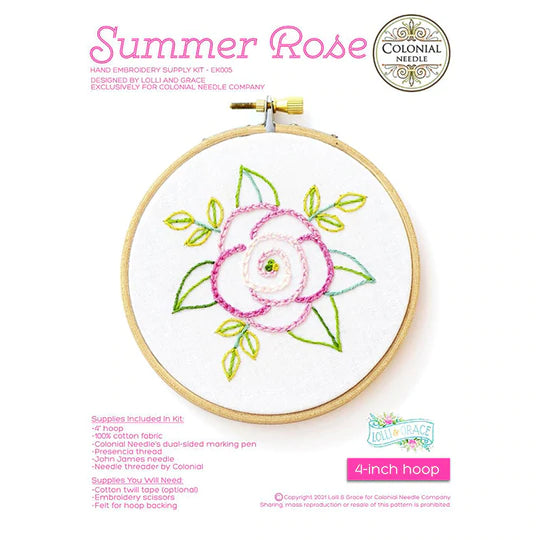 Summer Rose Embroidery Kit - Exclusive by Lolli & Grace - 4 inch hoop EK005