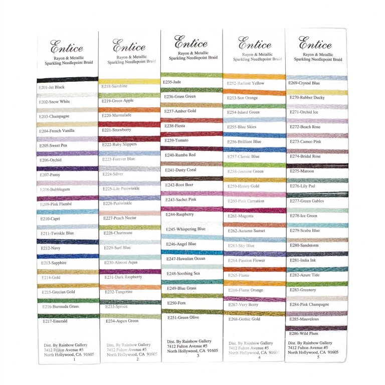 Entice- Bright rayon colors braided with matching metallics E270-E389