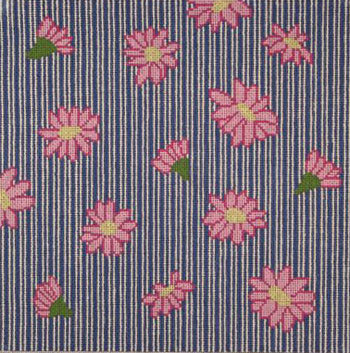 Pink Daisies on Blue Stripes PIL 202